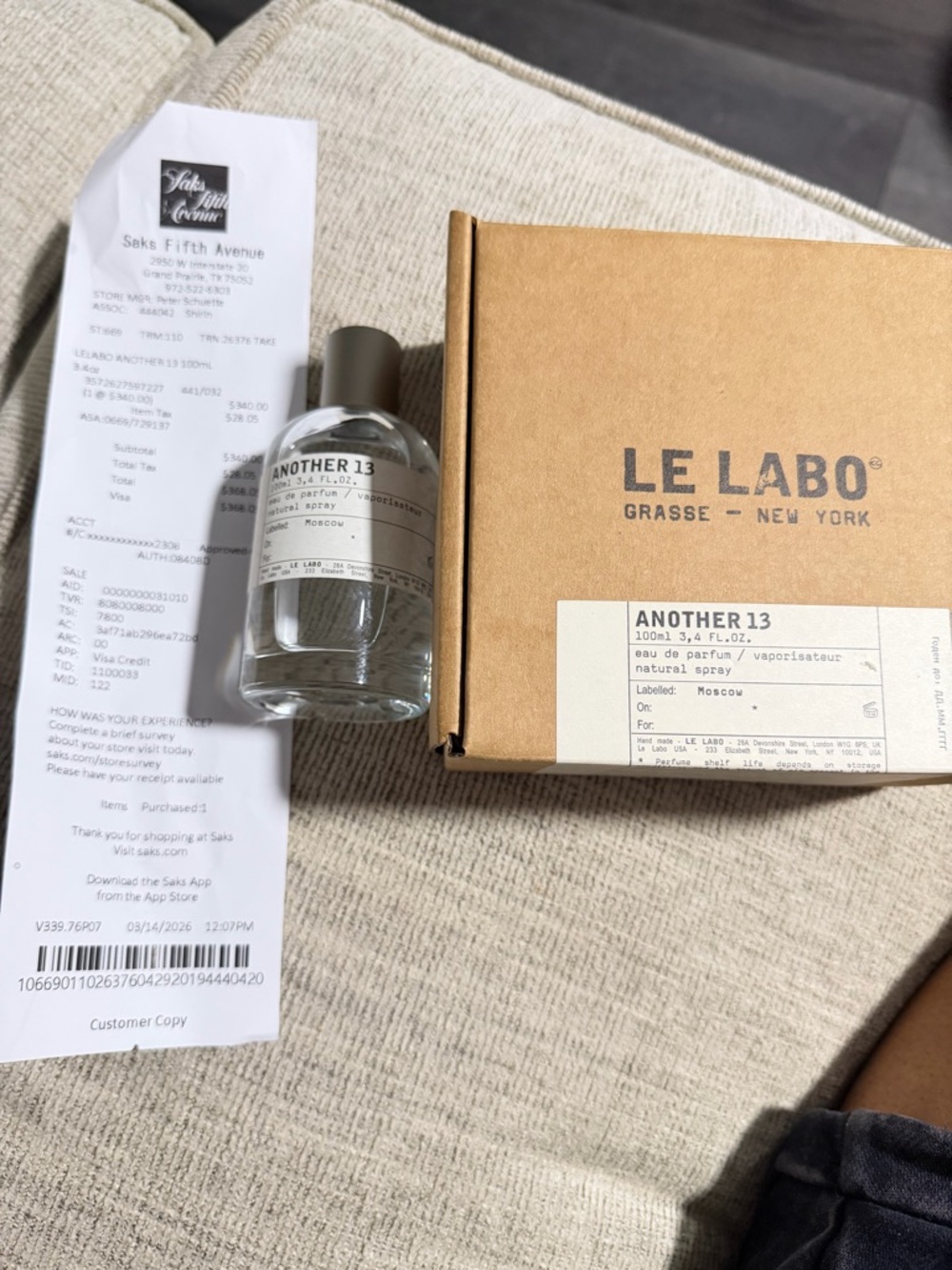 Le Labo Another 13 Eau de Parfum — Clear Bottle with Brown Cap and Kraft Box